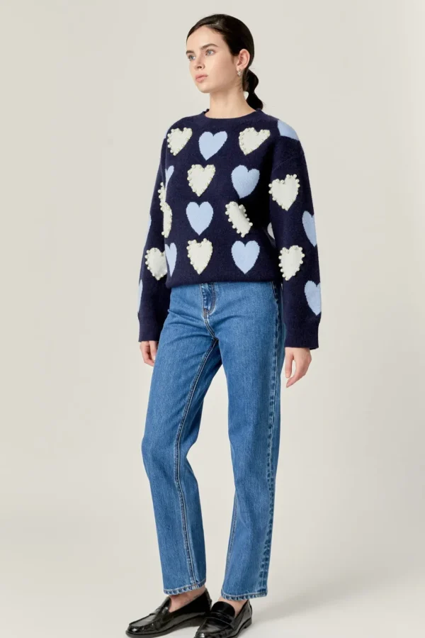 ENGLISH FACTORY Sweaters & Knits | Tops*- Pearl with Heart Pattern Sweater