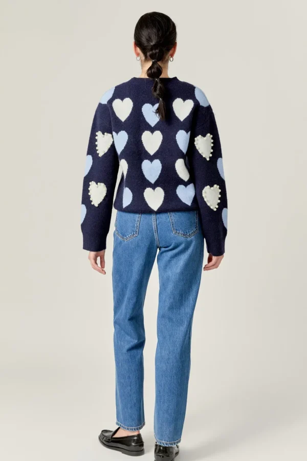 ENGLISH FACTORY Sweaters & Knits | Tops*- Pearl with Heart Pattern Sweater