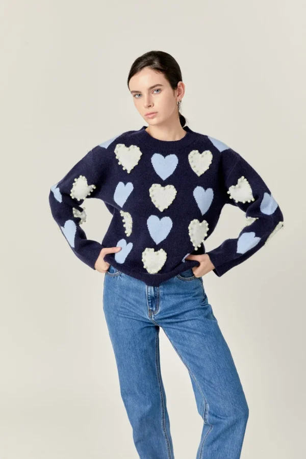 ENGLISH FACTORY Sweaters & Knits | Tops*- Pearl with Heart Pattern Sweater
