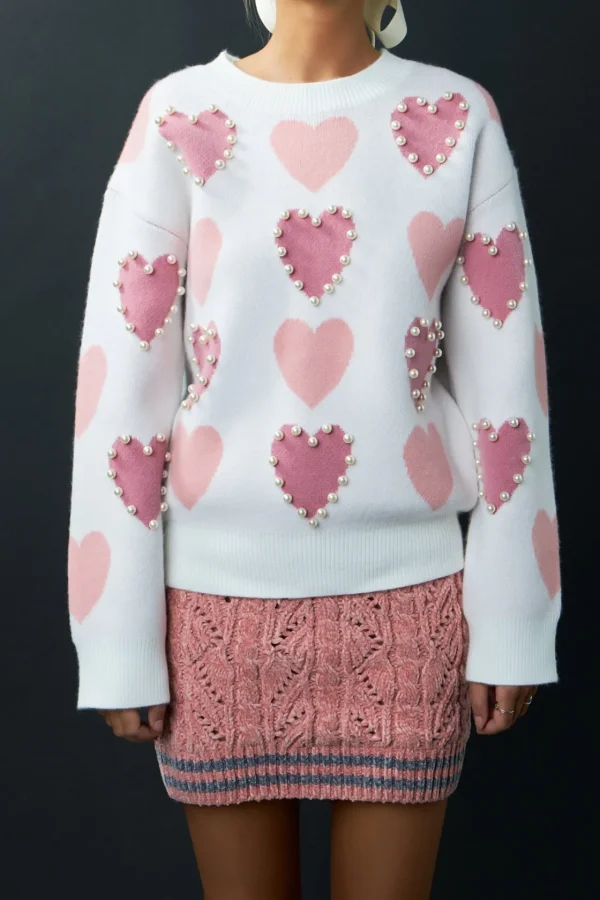 ENGLISH FACTORY Sweaters & Knits | Tops*- Pearl with Heart Pattern Sweater