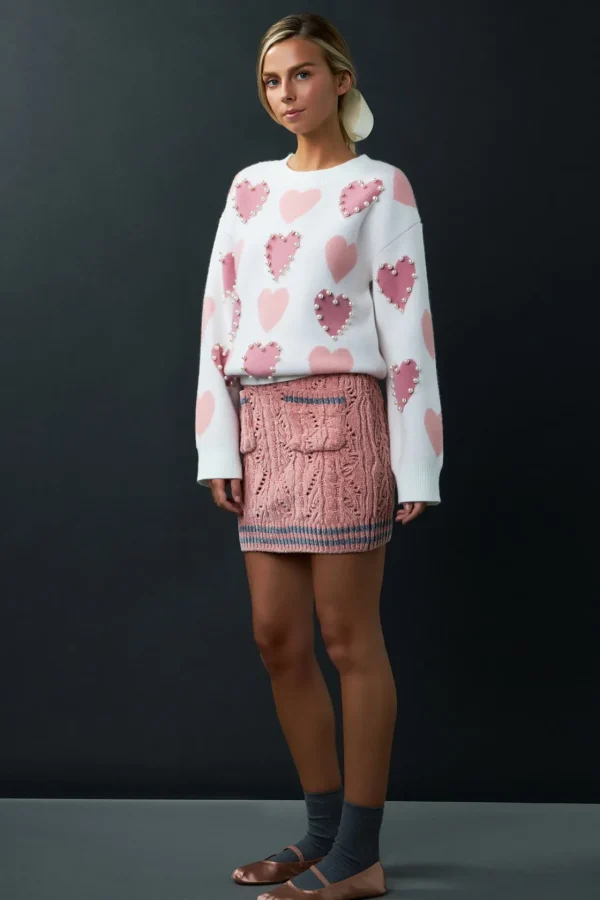 ENGLISH FACTORY Sweaters & Knits | Tops*- Pearl with Heart Pattern Sweater