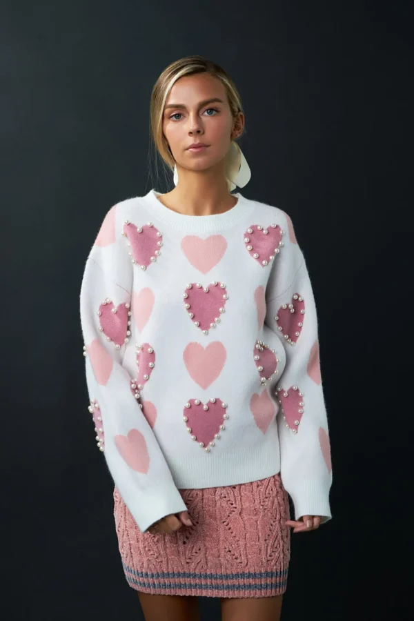 ENGLISH FACTORY Sweaters & Knits | Tops*- Pearl with Heart Pattern Sweater