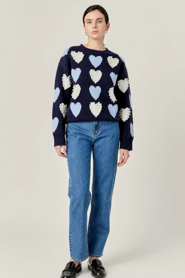 ENGLISH FACTORY Sweaters & Knits | Tops*- Pearl with Heart Pattern Sweater