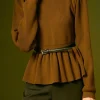 ENGLISH FACTORY Tops*- Peplum Waist Knit Top BROWN