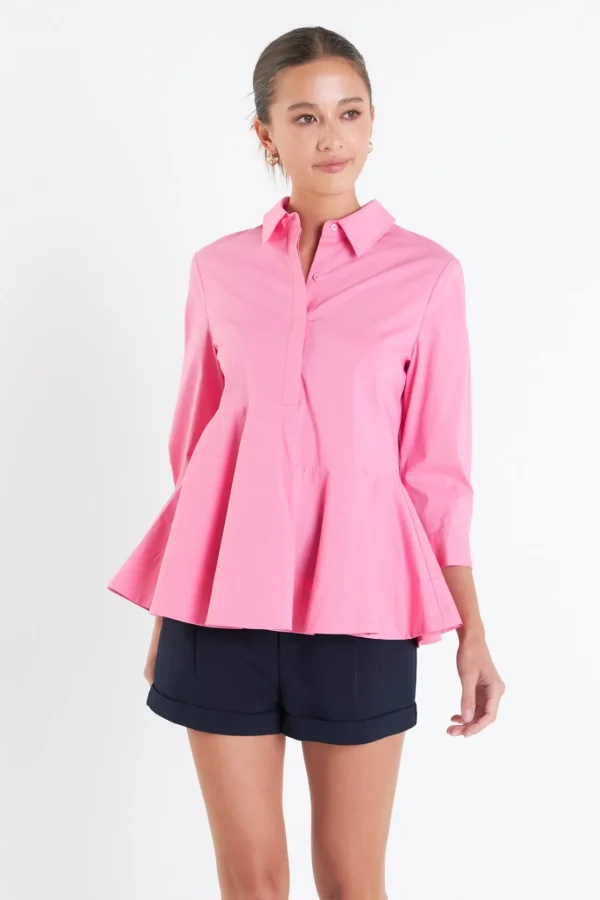 ENGLISH FACTORY Shirts & Blouses | Tops*- Peplum Waist Detailed Blouse PINK