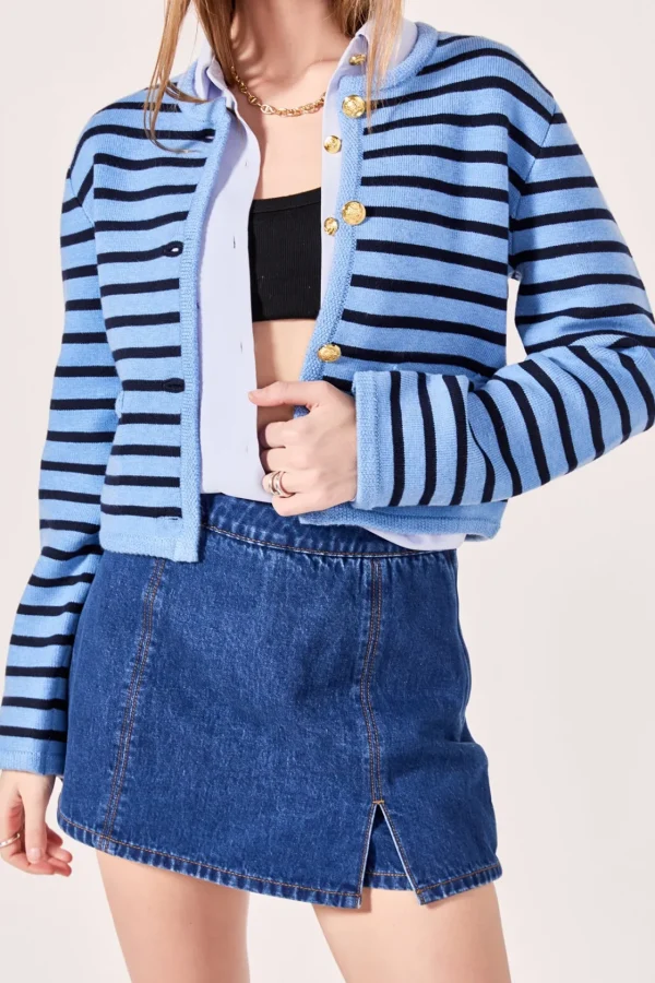 ENGLISH FACTORY Sweaters & Knits | Matching Sets*- Pepper Knit Sailor Stripe Long Sleeve Cropped Sweater Cardigan