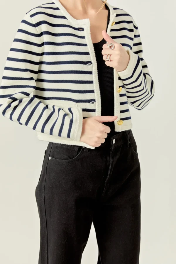 ENGLISH FACTORY Sweaters & Knits | Matching Sets*- Pepper Knit Sailor Stripe Long Sleeve Cropped Sweater Cardigan