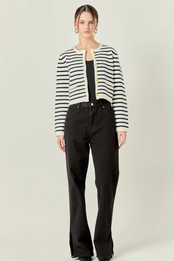 ENGLISH FACTORY Sweaters & Knits | Matching Sets*- Pepper Knit Sailor Stripe Long Sleeve Cropped Sweater Cardigan