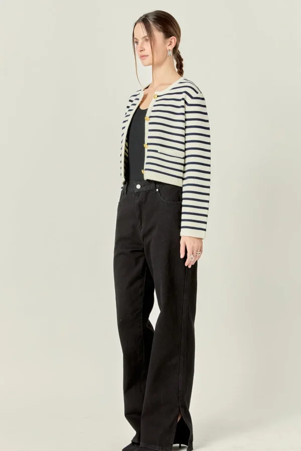 ENGLISH FACTORY Sweaters & Knits | Matching Sets*- Pepper Knit Sailor Stripe Long Sleeve Cropped Sweater Cardigan