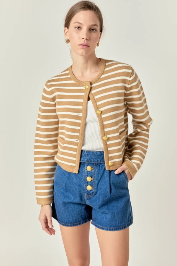 ENGLISH FACTORY Sweaters & Knits | Matching Sets*- Pepper Knit Sailor Stripe Long Sleeve Cropped Sweater Cardigan