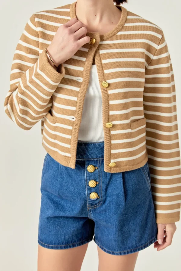 ENGLISH FACTORY Sweaters & Knits | Matching Sets*- Pepper Knit Sailor Stripe Long Sleeve Cropped Sweater Cardigan