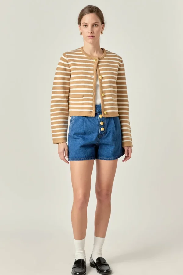 ENGLISH FACTORY Sweaters & Knits | Matching Sets*- Pepper Knit Sailor Stripe Long Sleeve Cropped Sweater Cardigan