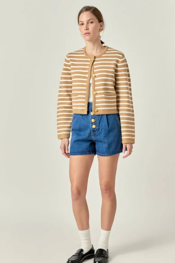 ENGLISH FACTORY Sweaters & Knits | Matching Sets*- Pepper Knit Sailor Stripe Long Sleeve Cropped Sweater Cardigan