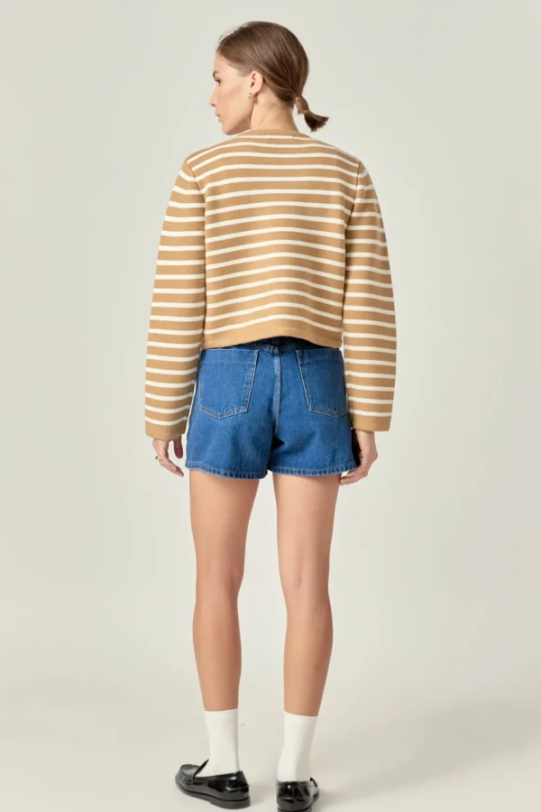 ENGLISH FACTORY Sweaters & Knits | Matching Sets*- Pepper Knit Sailor Stripe Long Sleeve Cropped Sweater Cardigan