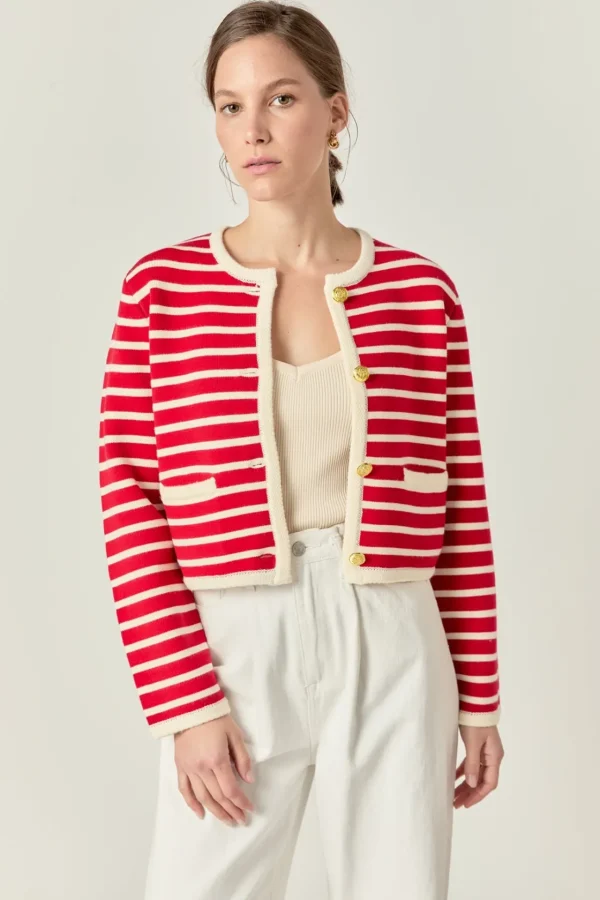 ENGLISH FACTORY Sweaters & Knits | Matching Sets*- Pepper Knit Sailor Stripe Long Sleeve Cropped Sweater Cardigan