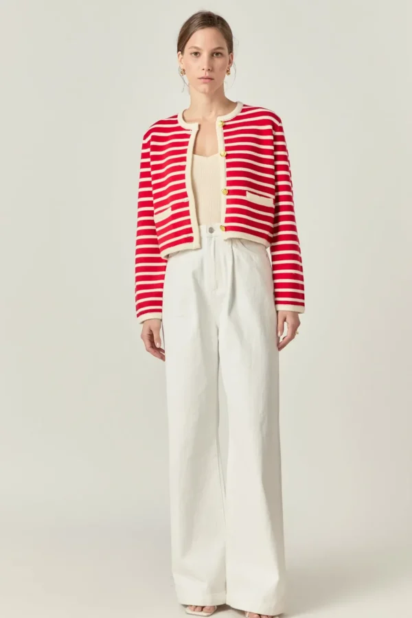ENGLISH FACTORY Sweaters & Knits | Matching Sets*- Pepper Knit Sailor Stripe Long Sleeve Cropped Sweater Cardigan