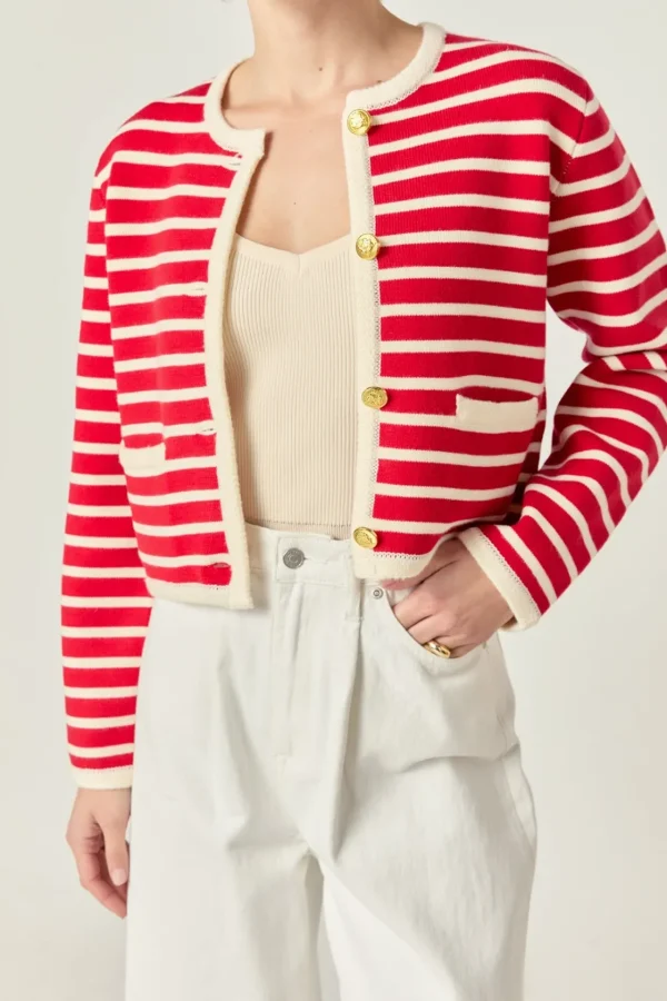 ENGLISH FACTORY Sweaters & Knits | Matching Sets*- Pepper Knit Sailor Stripe Long Sleeve Cropped Sweater Cardigan
