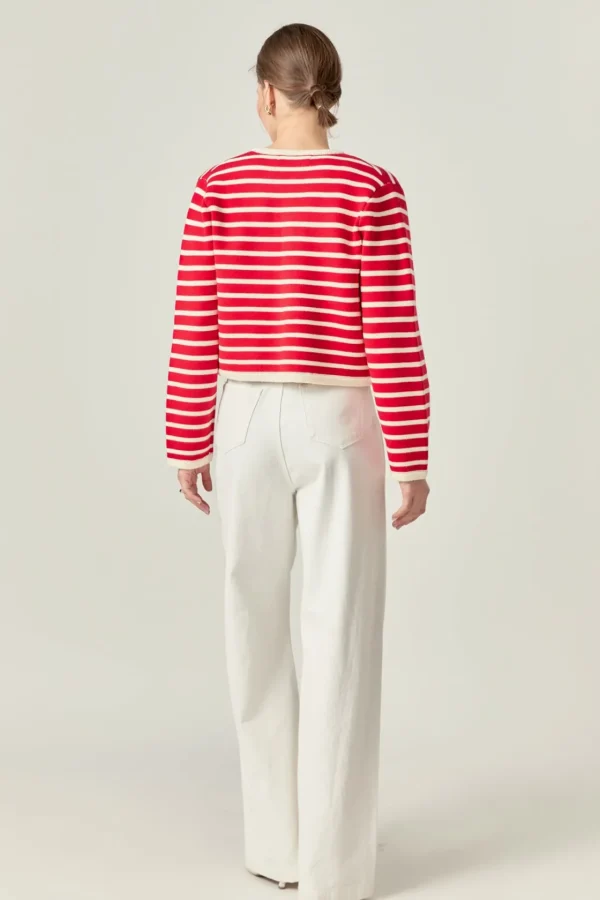 ENGLISH FACTORY Sweaters & Knits | Matching Sets*- Pepper Knit Sailor Stripe Long Sleeve Cropped Sweater Cardigan