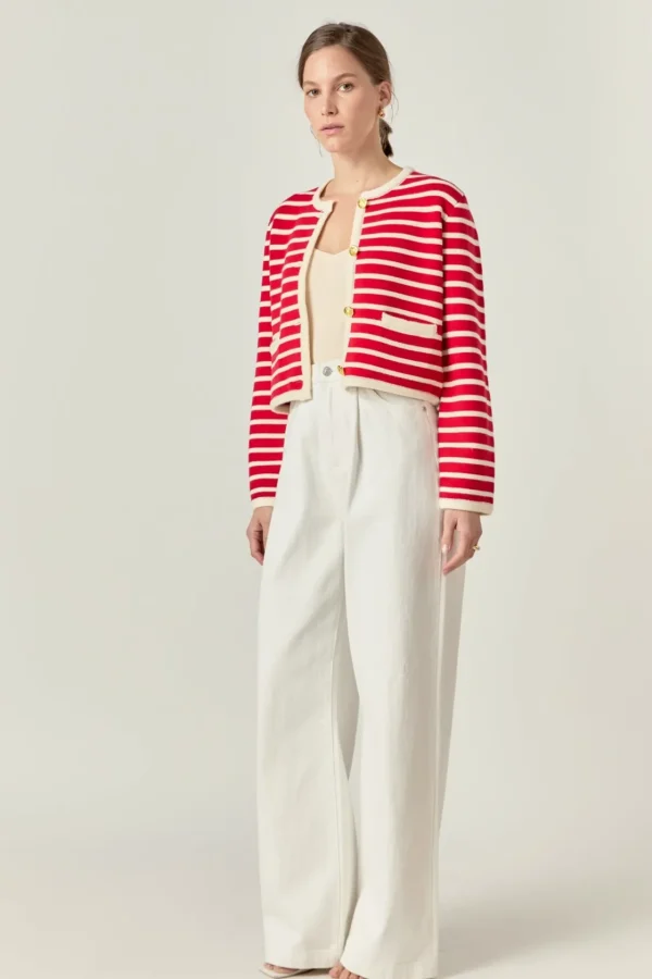 ENGLISH FACTORY Sweaters & Knits | Matching Sets*- Pepper Knit Sailor Stripe Long Sleeve Cropped Sweater Cardigan