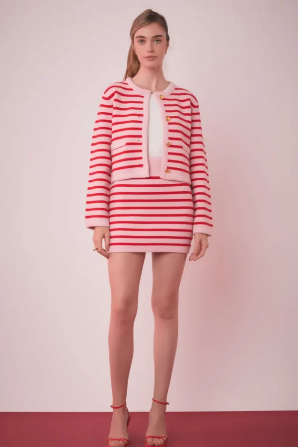 ENGLISH FACTORY Sweaters & Knits | Matching Sets*- Pepper Knit Sailor Stripe Long Sleeve Cropped Sweater Cardigan