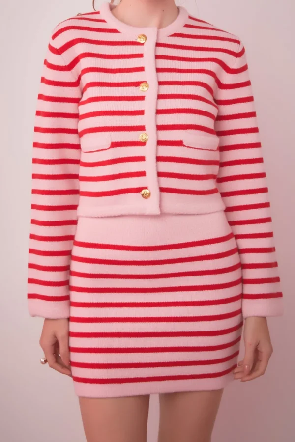 ENGLISH FACTORY Sweaters & Knits | Matching Sets*- Pepper Knit Sailor Stripe Long Sleeve Cropped Sweater Cardigan