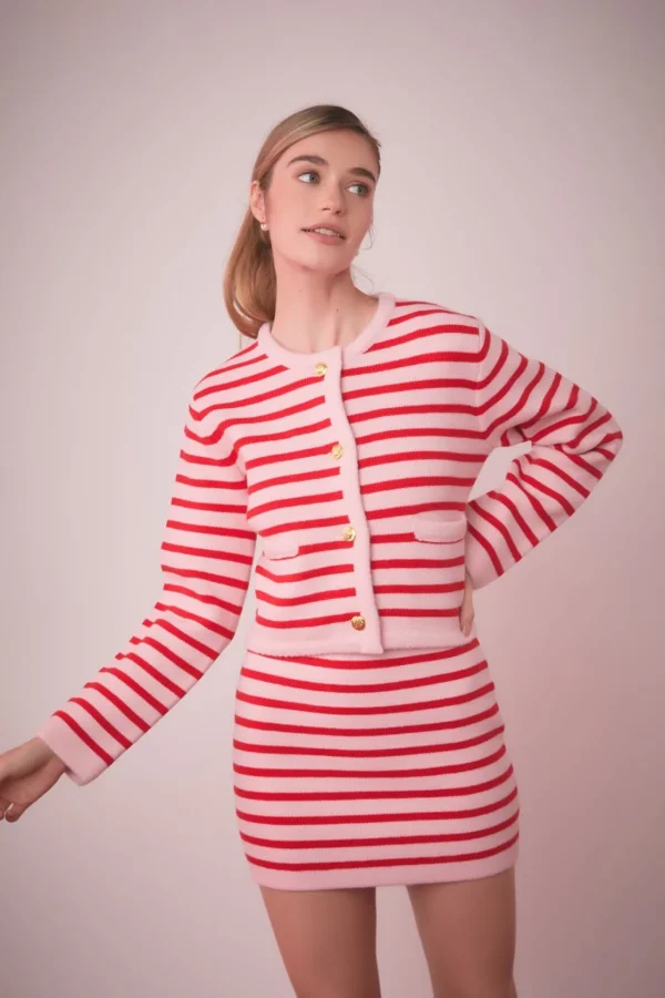 ENGLISH FACTORY Sweaters & Knits | Matching Sets*- Pepper Knit Sailor Stripe Long Sleeve Cropped Sweater Cardigan