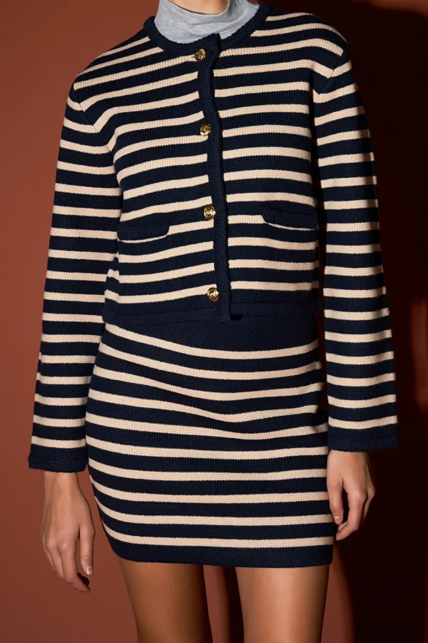 ENGLISH FACTORY Sweaters & Knits | Matching Sets*- Pepper Knit Sailor Stripe Long Sleeve Cropped Sweater Cardigan