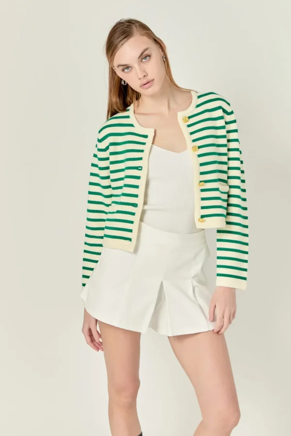 ENGLISH FACTORY Sweaters & Knits | Matching Sets*- Pepper Knit Sailor Stripe Long Sleeve Cropped Sweater Cardigan
