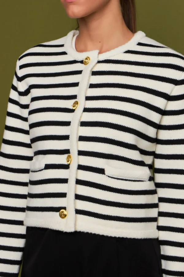 ENGLISH FACTORY Sweaters & Knits | Matching Sets*- Pepper Knit Sailor Stripe Long Sleeve Cropped Sweater Cardigan