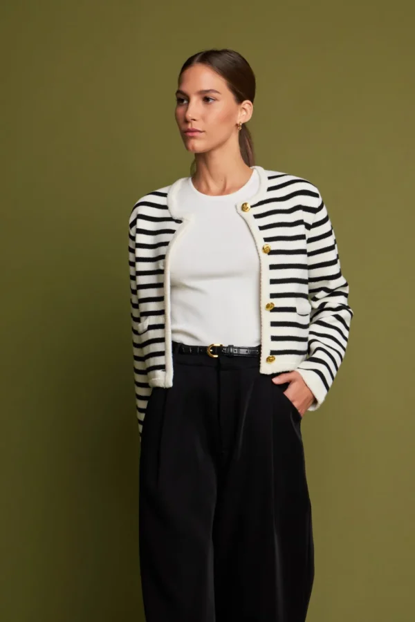 ENGLISH FACTORY Sweaters & Knits | Matching Sets*- Pepper Knit Sailor Stripe Long Sleeve Cropped Sweater Cardigan