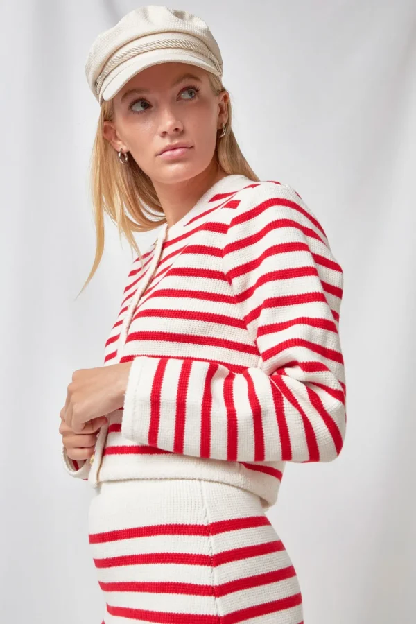 ENGLISH FACTORY Sweaters & Knits | Matching Sets*- Pepper Knit Sailor Stripe Long Sleeve Cropped Sweater Cardigan