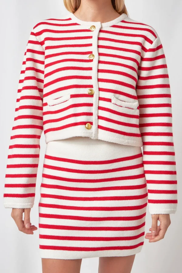 ENGLISH FACTORY Sweaters & Knits | Matching Sets*- Pepper Knit Sailor Stripe Long Sleeve Cropped Sweater Cardigan
