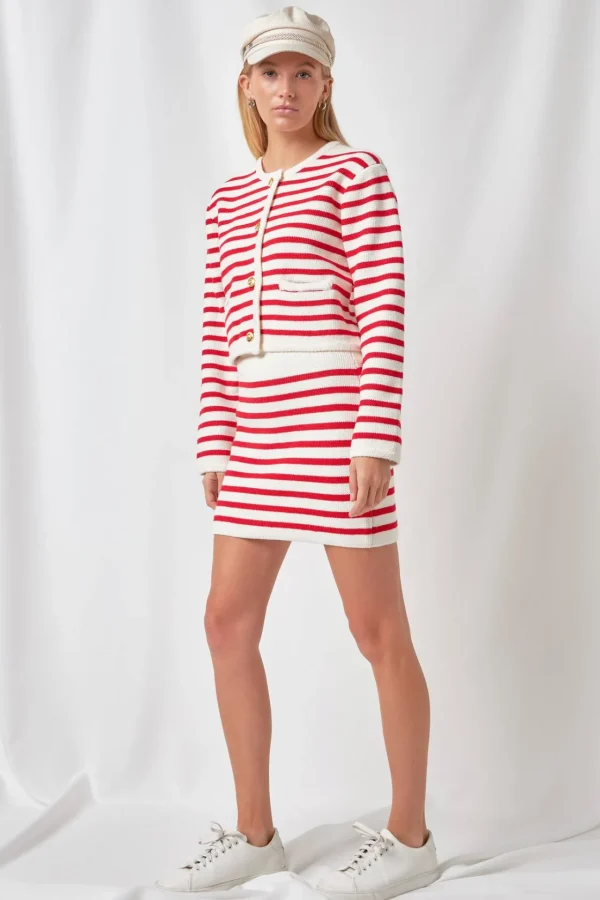 ENGLISH FACTORY Sweaters & Knits | Matching Sets*- Pepper Knit Sailor Stripe Long Sleeve Cropped Sweater Cardigan