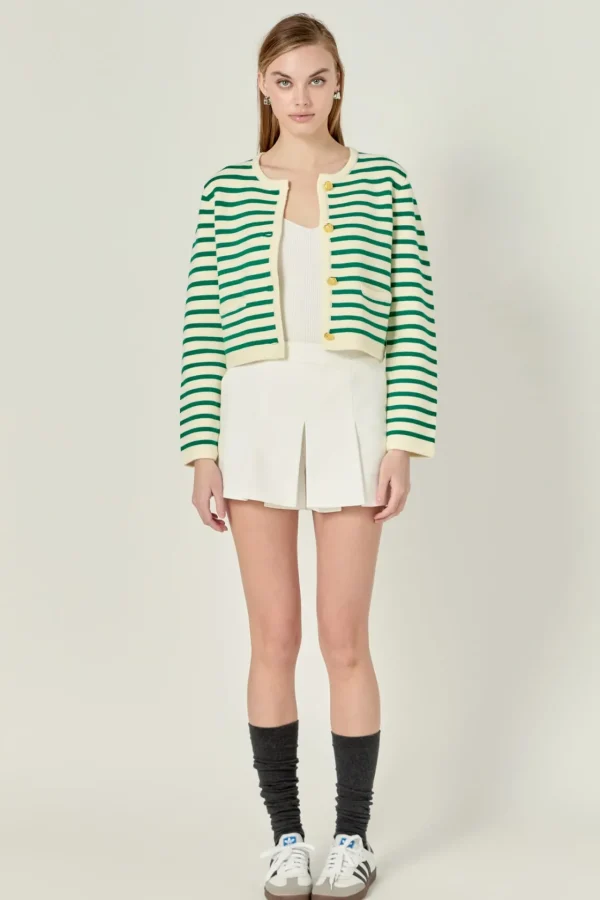 ENGLISH FACTORY Sweaters & Knits | Matching Sets*- Pepper Knit Sailor Stripe Long Sleeve Cropped Sweater Cardigan