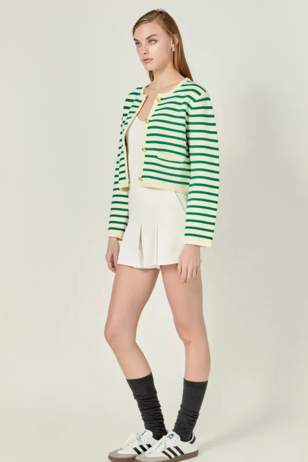 ENGLISH FACTORY Sweaters & Knits | Matching Sets*- Pepper Knit Sailor Stripe Long Sleeve Cropped Sweater Cardigan