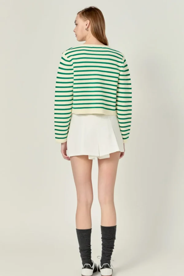 ENGLISH FACTORY Sweaters & Knits | Matching Sets*- Pepper Knit Sailor Stripe Long Sleeve Cropped Sweater Cardigan