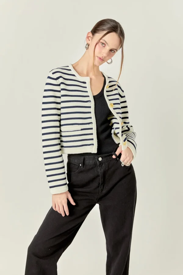 ENGLISH FACTORY Sweaters & Knits | Matching Sets*- Pepper Knit Sailor Stripe Long Sleeve Cropped Sweater Cardigan