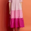 ENGLISH FACTORY Puff Sleeve | Tops*- Pink Colorblock Scallop Dress PINKMULTI