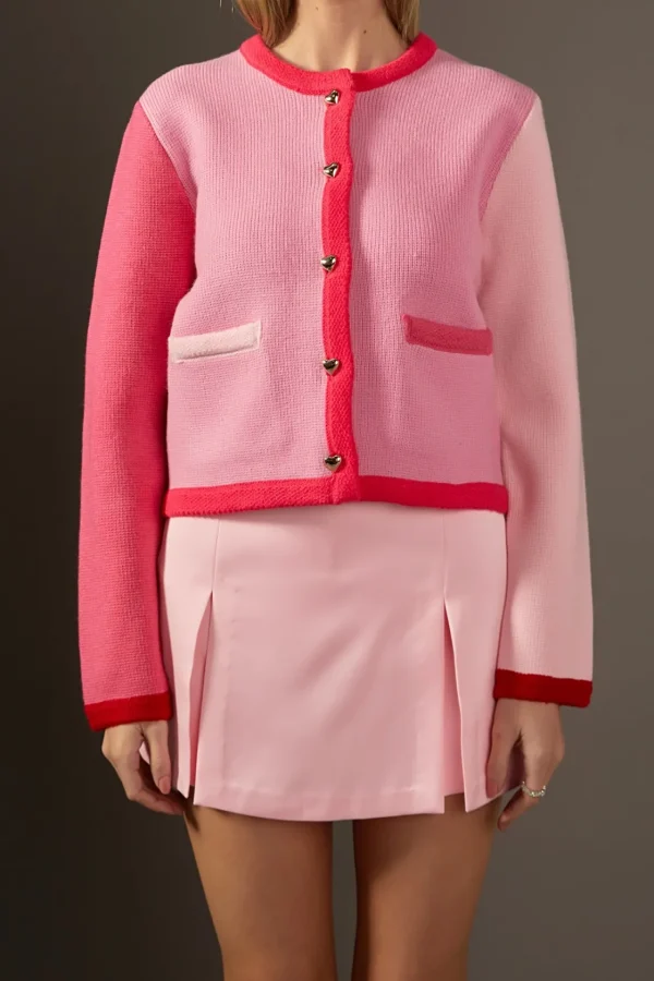 ENGLISH FACTORY Sweaters & Knits | Tops*- Pink Color Block Sweater Cardigan PINKMULTI