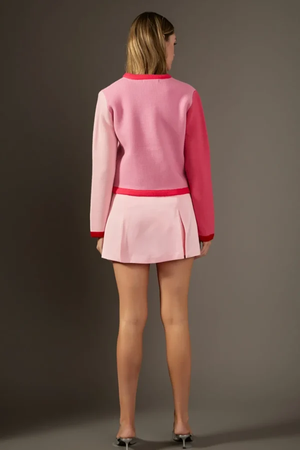 ENGLISH FACTORY Sweaters & Knits | Tops*- Pink Color Block Sweater Cardigan PINKMULTI