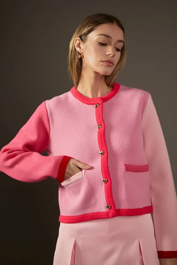 ENGLISH FACTORY Sweaters & Knits | Tops*- Pink Color Block Sweater Cardigan PINKMULTI