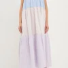 ENGLISH FACTORY Tops*- Pinstriped Blocked Ruffled Maxi Dress MULTI