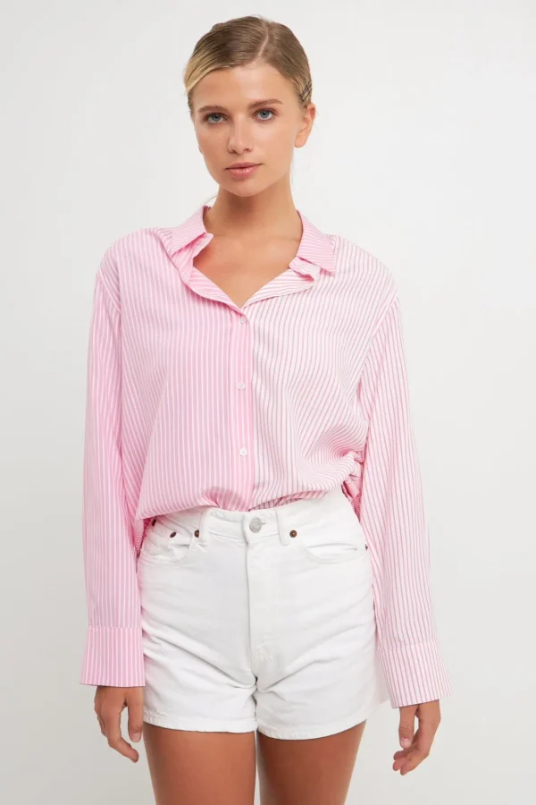 ENGLISH FACTORY Shirts & Blouses | Tops*- Pinstripe Color Block Shirt