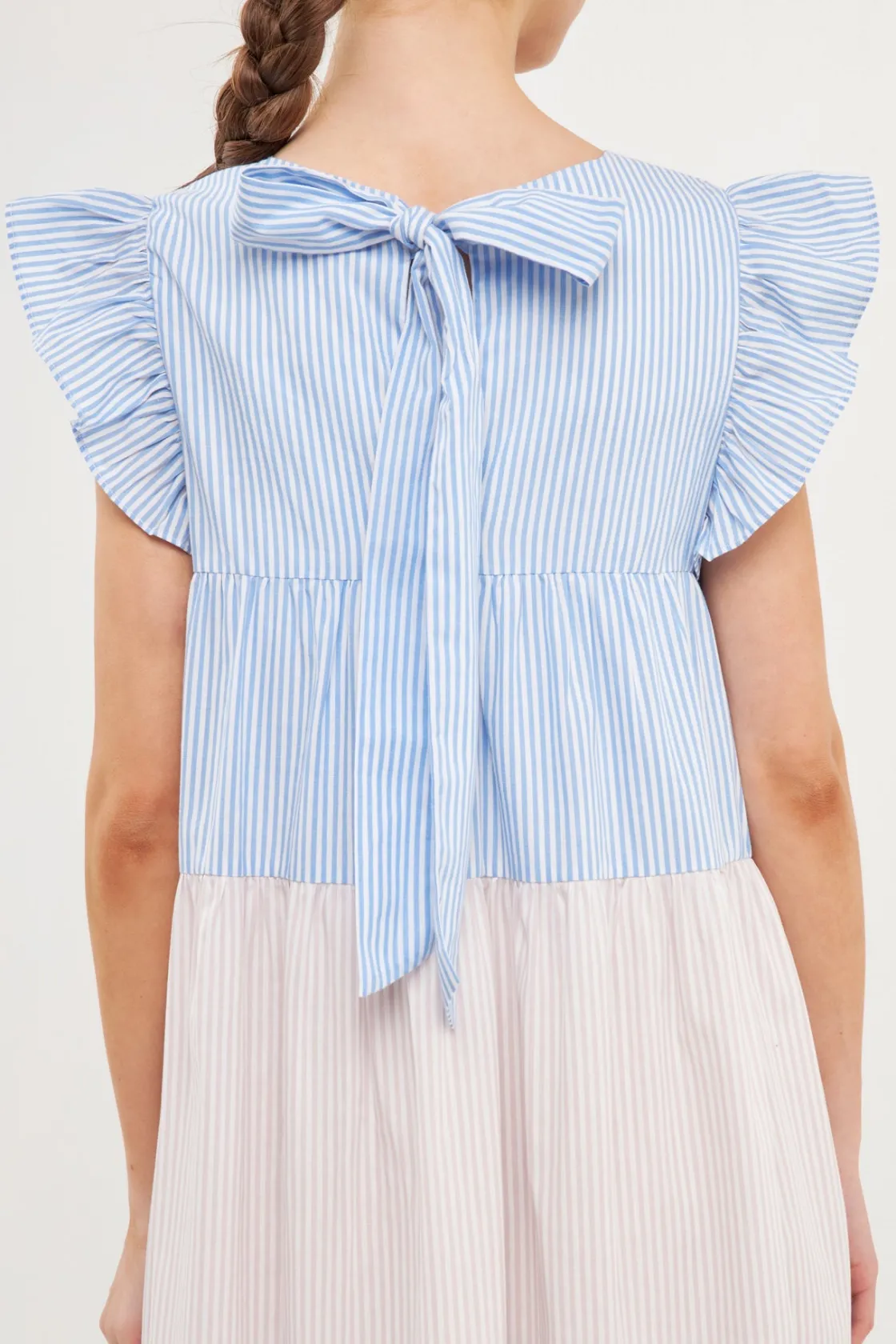 english_factory__pinstrip_3.webp ENGLISH FACTORY Tops*- Pinstriped Blocked Ruffled Maxi Dress MULTI