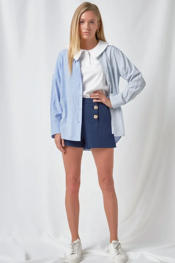 ENGLISH FACTORY Shirts & Blouses | Tops*- Pinstripe Color Block Shirt