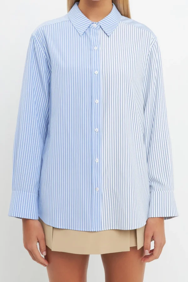 ENGLISH FACTORY Shirts & Blouses | Tops*- Pinstripe Color Block Shirt
