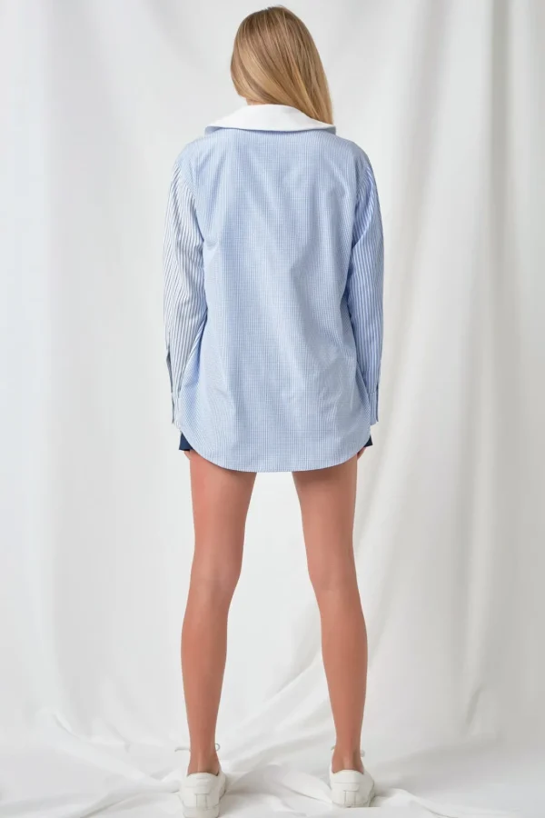 ENGLISH FACTORY Shirts & Blouses | Tops*- Pinstripe Color Block Shirt