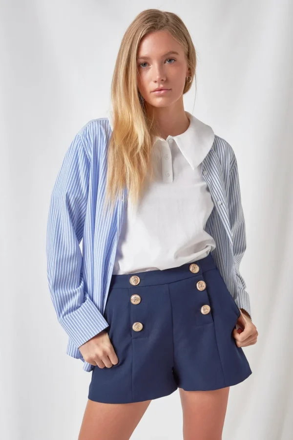 ENGLISH FACTORY Shirts & Blouses | Tops*- Pinstripe Color Block Shirt
