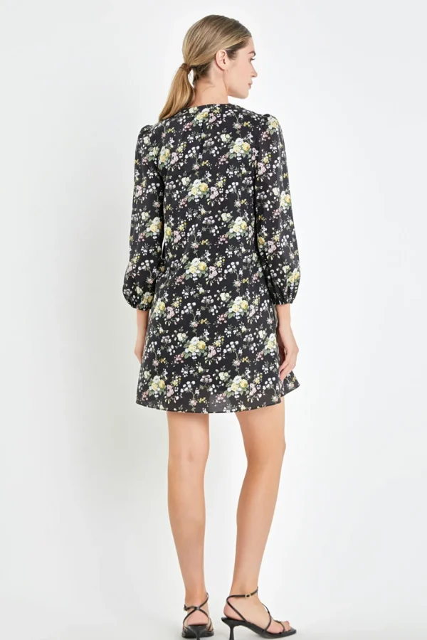 ENGLISH FACTORY Print Takeaway | Floral Dresses*- Pintuck Floral Mini Dress BLACKMULTI