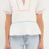 ENGLISH FACTORY Tops*- Piping Detail Top with Short Puff Sleeves
